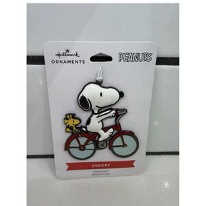 Peanuts Hallmark Ornament Snoopy & Woodstock Riding‎ Bicycle Holiday Metal 2022